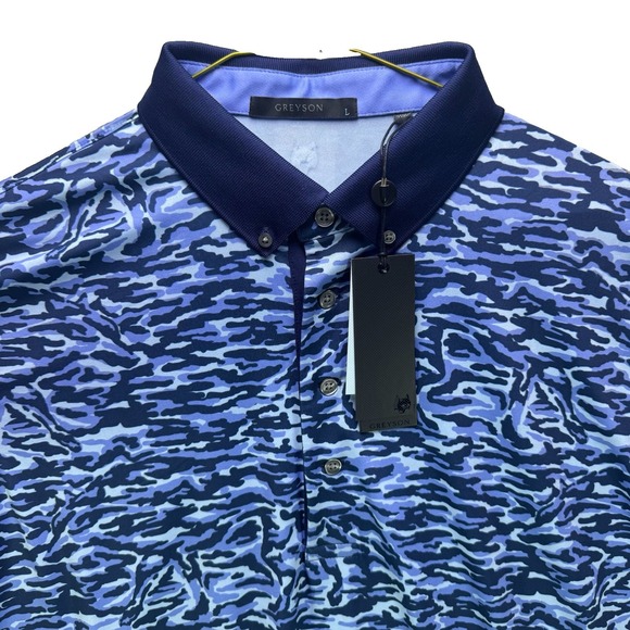 Greyson Other - Greyson Golf Polo Shirt Mens Large Blue Stalking Wolf Camo Short Sleeve NWT $130